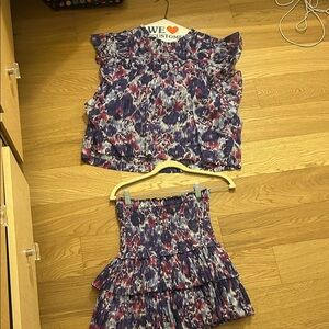 Two-Piece Printed Crop Top & Tiered Skirt Set - Purple Pink Blue